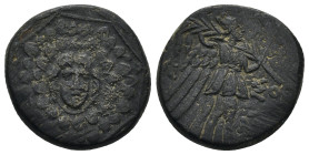 Pontos, Amisos. Under Mithradates VI Eupator. Ca. 85-65 B.C. AE (19mm, 8.0 g) Aegis with Gorgoneian at center Rev: Nike advancing right, holding palm;