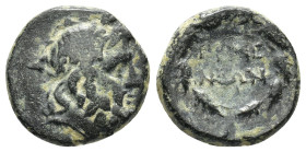 PHRYGIA. Eumeneia. Ae (16mm, 4.42 g) (Circa 200-133 BC). Obv: Laureate head of Zeus right. Rev: EYME / NEΩN. Legend in two lines within wreath.
