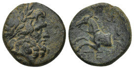 PISIDIA. Termessos. (1st century BC). Ae. (17mm, 5.26 g) Obv: Laureate head of Zeus right. Rev: TEP Forepart of horse, left; thunderbolt to right.