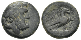 PHRYGIA. Amorion. Ae (19mm, 6.5 g) (2nd-1st centuries BC). Agau-(?), Pole- and Klear-, magistrates Obv: Laureate head of Zeus right. Rev: AΓ-AY / ΠOΛE...