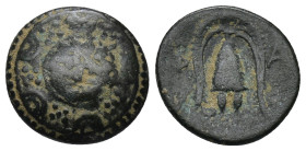 KINGS OF MACEDON. Philip III Arrhidaios (323-317 BC). Ae 1/2 Unit. (16mm, 3.52 g) Salamis. Obv: Macedonian shield with gorgoneion on boss. Rev: B - A....