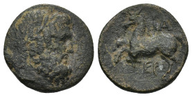 PISIDIA, Termessos. 1st century BC. Æ (16mm, 3.67 g). Dated CY 11 (61/0 BC). Laureate head of Zeus right / Horse galloping left; IA (date) above.