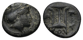 MYSIA. Kyzikos. Ae (11mm, 1.4 g) (3rd century BC). Obv: Head of Kore Soteira right. Rev: KY - ZI. Tripod.