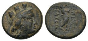PHRYGIA, Apameia. Circa 88-40 BC. Æ (17mm, 3.58 g). Turreted head of Tyche right / Marsyas advancing right, playing aulos; maeander pattern in exergue...