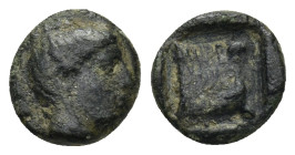 ASIA MINOR. Uncertain. Ae (Circa 5th century BC). Obv: Female head right, with hair in bun. Rev: Head of bull left within incuse square. (0.88 Gr. 8mm...