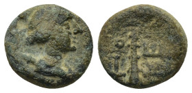 PISIDIA. Keraitai. 2nd-1st century BC. AE (13mm, 2.22 g). Draped bust of Artemis to right, with quiver over her shoulder. Rev. KE-Ւ Club.
