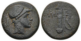 PONTUS, Amisos. Circa 100-85 BC. Æ (20mm, 8.32 g). Helmeted head of Ares right / Sword in sheath.