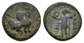 PAMPHYLIA. Perge. (Circa 260-230 BC). Ae. (13mm, 2.22 g) Obv: Sphinx seated right, wearing kalathos. Rev: ИANAΨAΣ / ΠPEIIAΣ. Artemis standing left, ho...