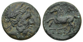 Pisidia. Termessos Major circa 100-0 BC. Dated CY 1=72/1 BC Bronze Æ (17mm, 5.44 g) Laureate head of Zeus right / TEP, horse galloping left, A (date) ...