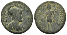 Pisidia, Termessus Pseudo-autonomous, 2nd-3rd centuries AD. AE.(23mm, 9.0 g). Obv: TEPMHCEΩΝ. Helmeted and draped bust of Solymos, right. Rev: TΩN MEI...