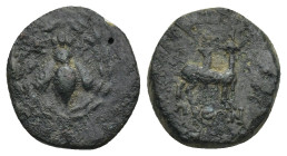 IONIA. Ephesos. Ae (13mm, 3.15 g) (Circa 50-27 BC). Python, magistrate. Obv: E - Φ. Bee within laurel wreath. Rev: ΠYΘΩN. Stag standing right, head le...