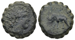Seleukid Kingdom. Antiochos VI Dionysos. 144-142 B.C. Serrate AE (20mm, 8.07 g). Antioch mint, 143-142 B.C. Diademed and radiate head right / BAΣIΛEΩΣ...