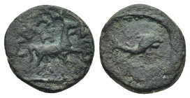 Uncertain mint. Ae (13mm, 2.07 g) (Circa 3rd-2nd centuries BC). Obv: [...]AMH. Horse prancing right. Rev: Dolphin swimming right.