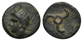 DYNASTS OF LYCIA. Perikles (Circa 380-360 BC). Ae. (12mm, 1.95 g) Obv: Horned head of Pan left . Rev: Triskeles.