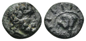 Islands off Caria, Rhodos. Rhodes. Ca. 188-84 B.C. AE (12mm, 1.65 g). Laureate head of Zeus right / Rose with bud on both sides; rising sun above.