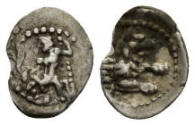 LYCAONIA, Laranda. Circa 324/3 BC. AR Obol (12mm, 0.47 g). Baaltars seated left, holding grain ear, grape bunch, and scepter / Forepart of wolf right;...