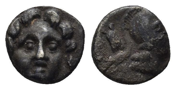 PISIDIA, Selge (Circa 350-300 BC) AR Obol (9mm, 0.96 g) Obv: Facing gorgoneion. ...