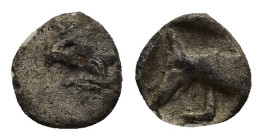 DYNASTS of LYCIA. Uncertain dynast. Circa 480/70-430 BC. AR Hemiobol (6mm, 0.28 g). Forepart of boar right / Leashed head and neck of hound left.