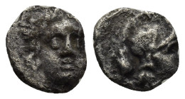 PISIDIA, Selge (Circa 350-300 BC) AR Obol (10mm, 0.76 g) Obv: Facing gorgoneion. Rev: Helmeted head of Athena to right; behind, astralagos.