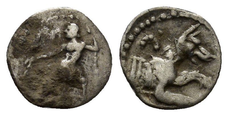 LYCAONIA, Laranda. Circa 324/3 BC. AR Obol (10mm, 0.45 g). Baaltars seated left,...