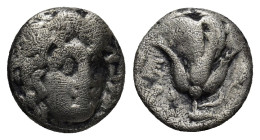 CARIAN ISLANDS. Rhodes. Ca. 275-230 BC. AR hemidrachm (11mm, 1.55 g). Unknown magistrate. Head of Helios facing, turned slightly right, hair parted in...