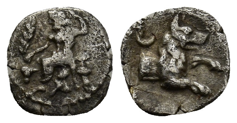 LYCAONIA, Laranda. Circa 324/3 BC. AR Obol (10mm, 0.58 g). Baaltars seated left,...