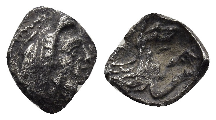 Lykaonia, Laranda AR Obol. (10mm, 0.60 g) Circa 324-323 BC. Head of Herakles to ...