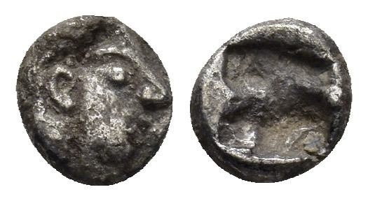 IONIA, Kolophon. Late 6th century BC. AR Hemiobol (7mm, 0.37 g). Archaic head of...