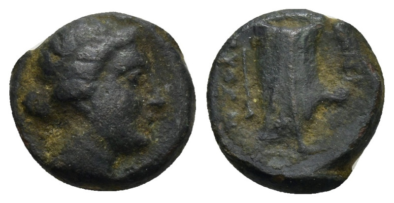 Caria, Knidos, c. 250-210 BC. Æ (12mm, 2.3 g). Laureate head of Apollo r. R/ Pro...