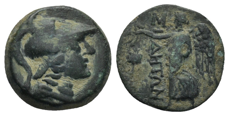 Pamphylia. Side circa 200-36 BC. AE (2.87 Gr. 15mm.). 
Helmeted head of Athena r...