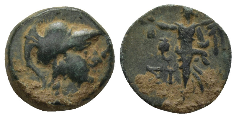 Pamphylia. Side circa 200-36 BC. AE (3.2 Gr. 15mm.). 
Helmeted head of Athena ri...