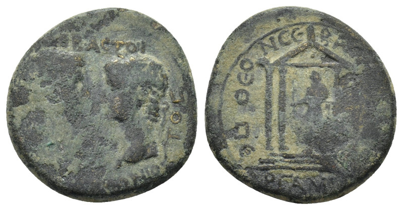 MYSIA. Pergamum. Tiberius with Livia (14-37). AE. P. Petronius P.f., proconsul o...