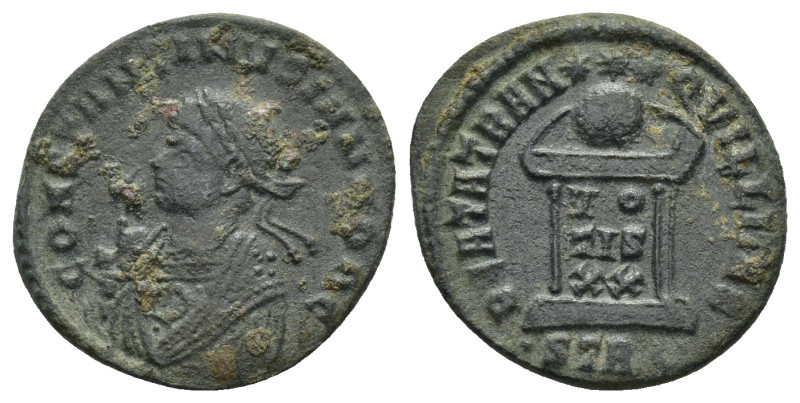 Constantinus II AD 337-340. Treveri Follis AE (2.85 Gr. 19mm.)
 Laureate, mantle...