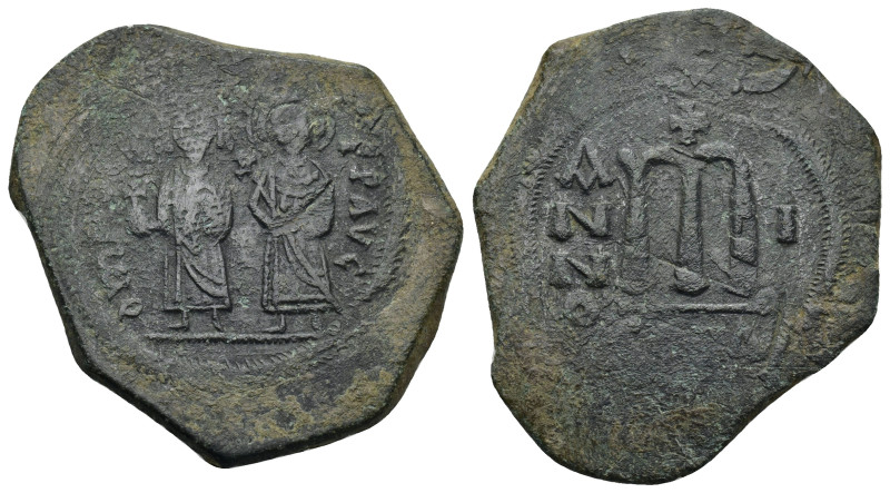 Phocas Æ 40 Nummi. (36mm, 13.0 g)Constantinople, dated RY 1 = 602/3. δ M FOCAЄ P...