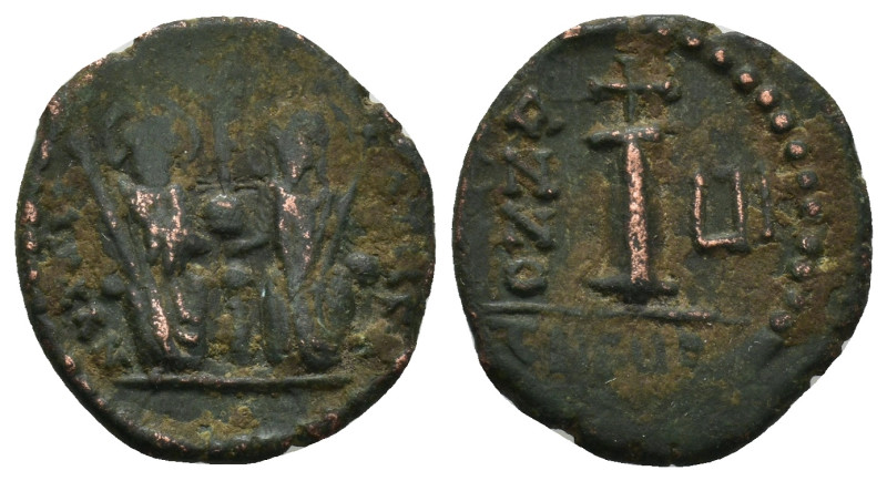 Justin II, with Sophia. 565-578. Æ decanummium. (18mm, 3.28 g). Theoupolis (Anti...