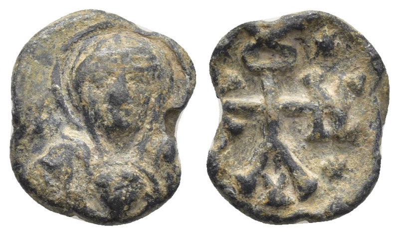 BYZANTINE LEAD SEALS. (13mm, 3.0 g) Obv: Nimbate bust of the Virgin Mary, facing...