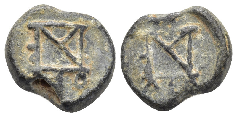 BYZANTINE LEAD SEALS. (15mm, 5.37 g) Obv: Block monogram. Rev: Block monogram.