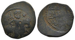 Seljuks of Rûm, Kaykhusraw I Ghiyath al-Din Æ Fals. (22mm, 3.3 g) Uncertain mint, AH 588-595 = AD 1192-1199. Horseman galloping right, two stars above...