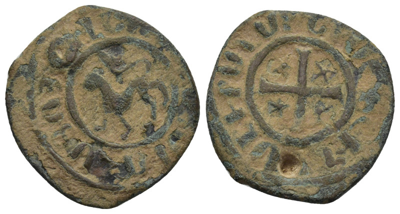 ARMENIA. Hetoum I, 1226-1270 AD. AE Kardez (4.53 Gr. 23mm.) 
 Lion walking. 
Rev...