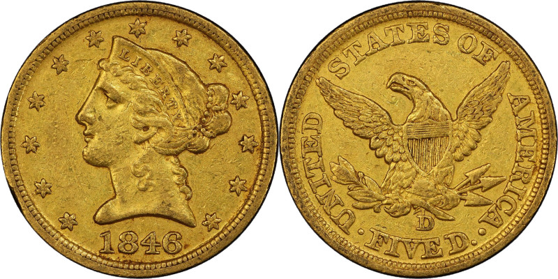 1846-D/D Liberty Head Half Eagle. Winter 16-J. EF-45 (PCGS). CAC.
Attractive, f...