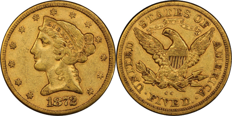 1872-CC Liberty Head Half Eagle. Winter 1-B. EF-40 (PCGS).
Offered is a lovely ...