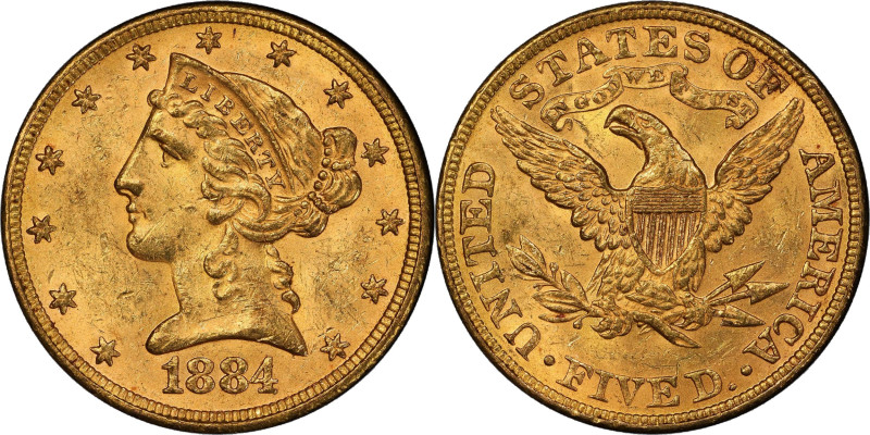 1884 Liberty Head Half Eagle. MS-62+ (PCGS). CAC.
Crisply impressed with origin...