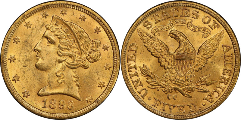 1893-CC Liberty Head Half Eagle. Winter 1-A. MS-62+ (PCGS). CAC.
The final Cars...