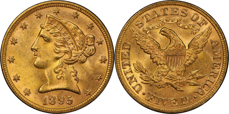 1895 Liberty Head Half Eagle. MS-64 (PCGS). CAC.
A beautiful coin drenched in v...