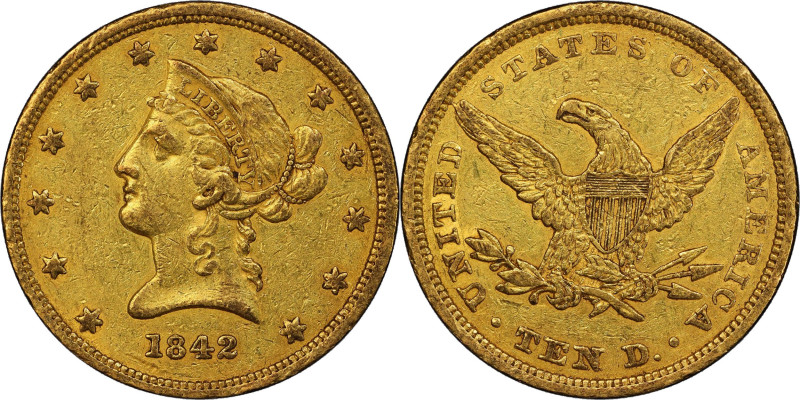 1842 Liberty Head Eagle. Small Date, Plain 4. EF-45 (PCGS). CAC.
This is a sign...