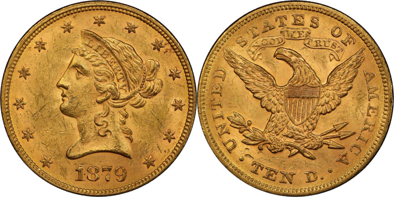 1879 Liberty Head Eagle. MS-62 (PCGS). CAC.
A beautiful golden-apricot example ...