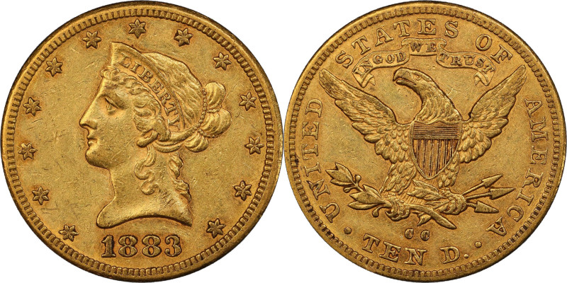 1883-CC Liberty Head Eagle. Winter 1-B. EF-45 (PCGS). CAC.
A handsome honey-ora...