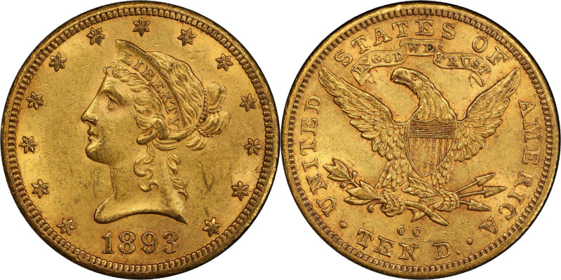 1893-CC Liberty Head Eagle. Winter 1-A, the only known dies. AU-58 (PCGS). CAC....