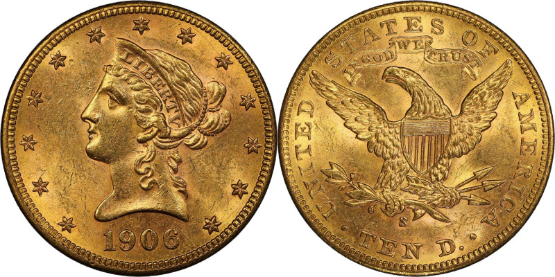 1906-S Liberty Head Eagle. MS-62 (PCGS). CAC.
Frosty and sharply struck with lo...