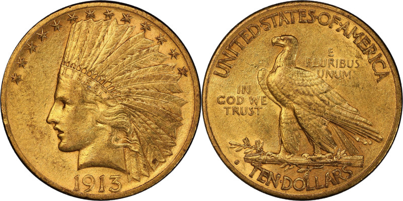 1913-S Indian Eagle. AU-53 (PCGS). CAC.
An attractive AU example with warm hone...